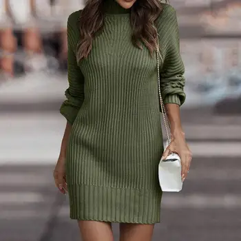 Popüler Kazak Elbise Nefes Bodycon Elbise Raglan Uzun Kollu Sonbahar Kış Nervürlü Slim Fit Örme Elbise Coldproof