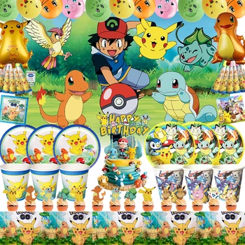 Pokemon Pikachu Çocuk Doğum Günü Partisi Aksesuarları Dekoratif Balonlar Parti Malzemeleri Sofra Tabak bardak peçete Masa Örtüsü