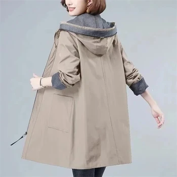 2023 Yeni Bahar kadın ceketi Uzun Kollu Palto Rahat Gevşek Temel Ceket Kapşonlu Rüzgarlık Kadın Gevşek Ceketler Giyim