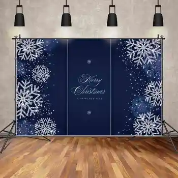 ay.QG Zemin Merry Christmas Mavi Duvar Gümüş Kar Tanesi Afiş Arka Plan Özelleştirilmiş Çocuklar Parti Dekorasyon fotoğraf kabini Sahne