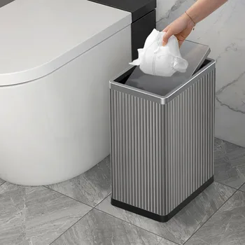 10L Paslanmaz Çelik çöp tenekesi Salıncak Üst Kapaklı Sessiz Yakın Mutfak Ofis Tuvalet Su Geçirmez Dar çöp kutusu Ev Çöp Kovası