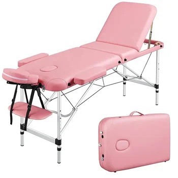 Yüksek kaliteli alüminyum alaşımlı üç katlı taşınabilir masaj masası hafif katlanabilir masaj kirpik yatağı