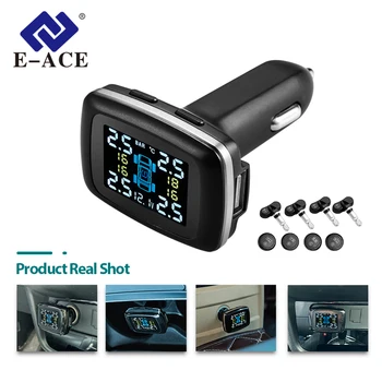 E-ACE Araba TPMS Çakmak Şarj Oto lastik basınç alarmı Monitör Sistemi Ekran Lastik Basıncı Sıcaklık Güvenli Alarm