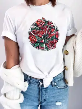 T-shirt Moda Baskılı Kısa Kollu Tee T Kadın Çiçek Vintage Stil Trend Casual Grafik Giyim Yaz kadın kıyafetleri