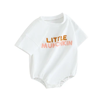 Bebek Erkek Bebek Kız Kıyafetler Mektuplar Baskı Crewneck Kısa Kollu Kabarcık Romper Bodysuit yaz giysileri
