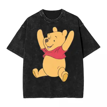Disney Winnie The Pooh Yıkanmış T Shirt Streetwear Hip Hop Vintage T-Shirt Tees Erkekler Kadınlar Kısa Kollu Harajuku Grafik