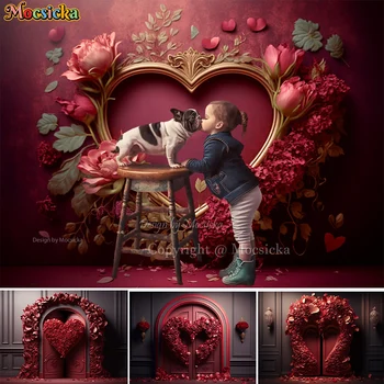 Çiçek Kalp Duvar sevgililer Günü Arka Plan Stüdyo Fotoğrafçılığı Bebek Kız Sevgilisi Fotoğraf Arka Plan Dekor Kırmızı Gül Retro kapı pervazı
