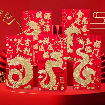 6 Adet Çin Kırmızı Zarflar HongBao Hediye Paketi Çanta Şanslı Para Cepler Yeni Yıl 2024 Bahar Festivali Şans Para Çantası