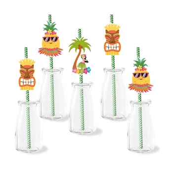 36 adet Kağıt Payet Hawaii Ananas Maskesi Plaj Parti Kartı Suyu Saman Doğum Günü Partisi dekorasyon kağıdı pipet Malzemeleri