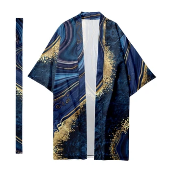 Erkek Japon Uzun Kimono Ebru Kimono Harajuku Hırka Samurai Bornoz Kimono Gömlek Yukata Ceket Pelerin 1