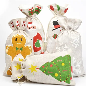Noel İpli Hediyeler Çanta Kılıfı Noel Baba İçin Kar Tanesi Kardan Adam Noel Depolama Çuval Bezi Parti Şeker Çantası Dekor