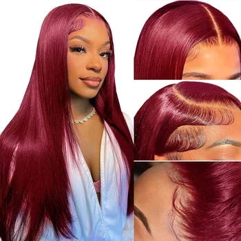200 % 99j Bordo Dantel Ön insan saçı peruk 13x4 Brezilyalı Kırmızı Tutkalsız Düz Dantel Ön Renkli insan saçı peruk s Kadınlar İçin