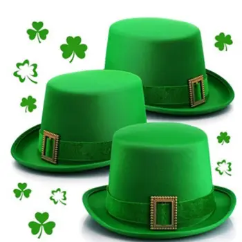 Örme Kumaş Altın Toka silindir şapka Aziz Patrick Günü Kubbe Büyük Saçak Lincoln Şapka Yeşil Şapka