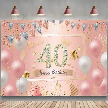 40th Doğum Günü Süslemeleri Kadınlar Pembe Gül Altın 40th Doğum Günü Afiş Zemin Gül Altın Balon 40th Doğum Günü Arka Plan