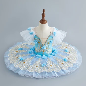 Yetişkin Profesyonel Bale Kıyafeti Beyaz Kuğu Gölü dans kostümü Elbise Mavi Çiçekler Kadınlar Genç Kız Bale Tutuş Dans giyim
