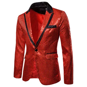 Moda erkek Lüks Pullu Takım Elbise Ceket Renk Engelleme Yaka Rahat Tek Düğme Blazer Mont Charm erkek Giyim