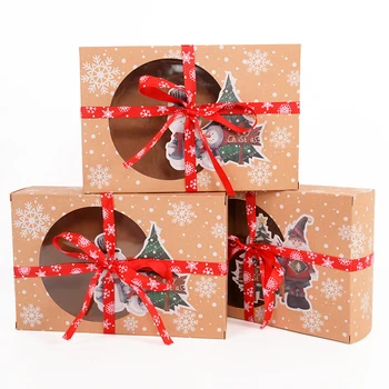 Merry Christmas Şeker Hediye şeritli kutu Kraft Kağıt Çerez Hediye Kutusu Ambalaj Çantası Dekor Yeni Yıl Noel Noel Navidad Malzemeleri