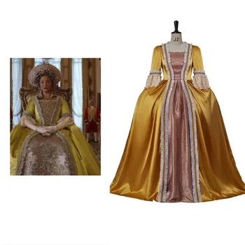 Bridgerton Kraliçe Charlotte Cosplay Kostüm Altın Vintage Kadınlar Balo Rokoko Barok Marie Antoinette