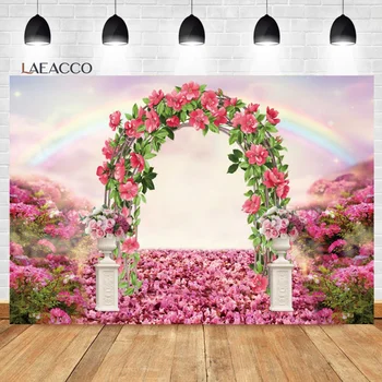Laeacco Bahar Rüya Sakura Düğün Kemer fotoğraf arka fonu Gökkuşağı Çiçekler Kız Prenses Portre Özelleştirilmiş Fotoğraf Arka Plan
