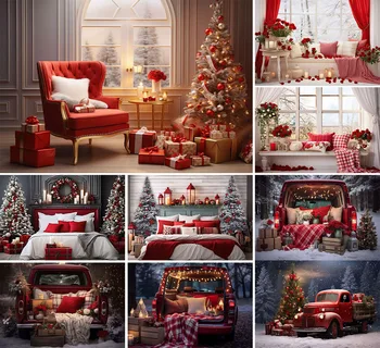 Mehofond Kış Noel Kırmızı Araba Fotoğraf Arka Plan Hediye Noel Ağaçları Aile Çocuklar Portre Dekor fotoğraf arka fonu Stüdyosu Sahne