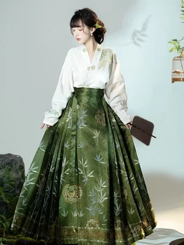 Orijinal Hanfu Etek Çin Tarzı Kostüm Mamianqun Ming Hanedanı Dokuma Altın At Yüz Etek çin elbisesi