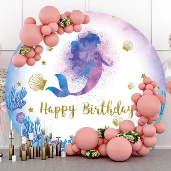 Mermaid Doğum Günü Yuvarlak Zemin Glitter Mermaid Arka Planında Çocuklar Kek Smash Kızlar Prenses Yenidoğan Bebek Fotoğraf Arka Plan Stüdyo
