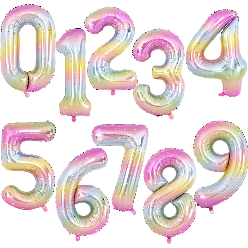 1 adet 40 inç Gökkuşağı Yıldız Numarası Folyo Balon Renkli Helyum Balon DIY Doğum Günü Partisi Bebek Duş Yıldönümü Dekorasyon Görüntü 0