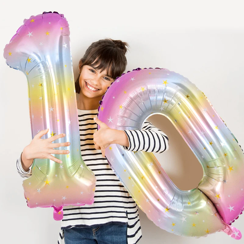 1 adet 40 inç Gökkuşağı Yıldız Numarası Folyo Balon Renkli Helyum Balon DIY Doğum Günü Partisi Bebek Duş Yıldönümü Dekorasyon Görüntü 1