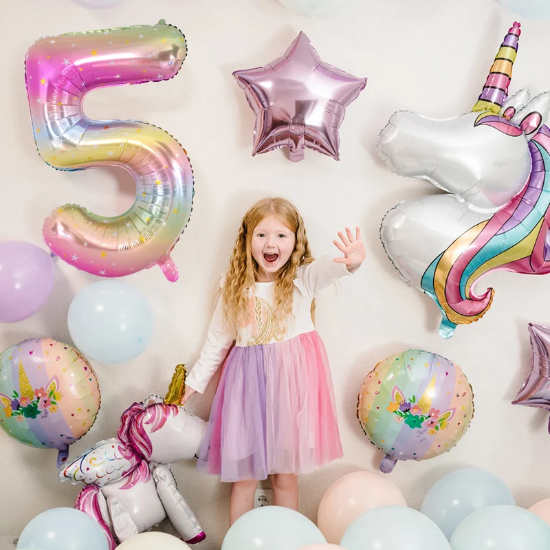1 adet 40 inç Gökkuşağı Yıldız Numarası Folyo Balon Renkli Helyum Balon DIY Doğum Günü Partisi Bebek Duş Yıldönümü Dekorasyon Görüntü 2