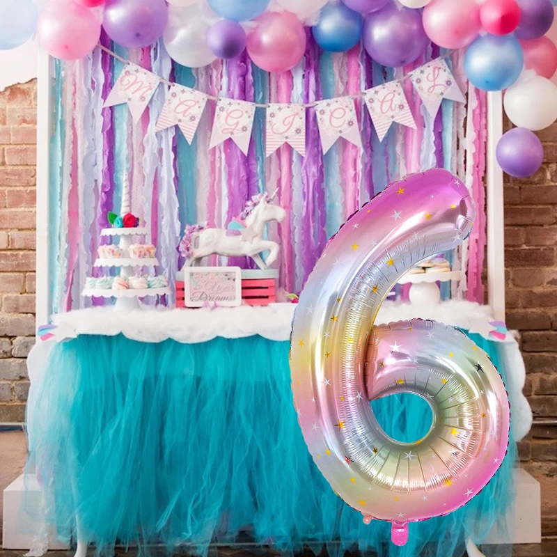 1 adet 40 inç Gökkuşağı Yıldız Numarası Folyo Balon Renkli Helyum Balon DIY Doğum Günü Partisi Bebek Duş Yıldönümü Dekorasyon Görüntü 3