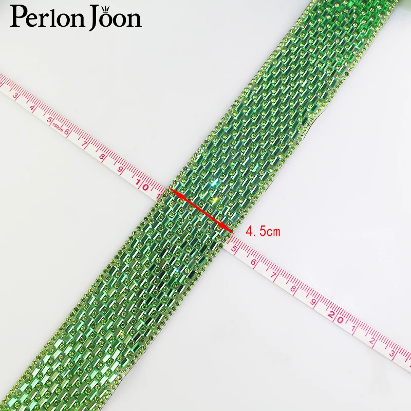 1 yard boyutu 4.5 cm yeşil sıcak düzeltme suni elmas cam şerit kristal rhinestone trim bant dekoratif ayakkabı giyim Aksesuarları TR014 Görüntü 4