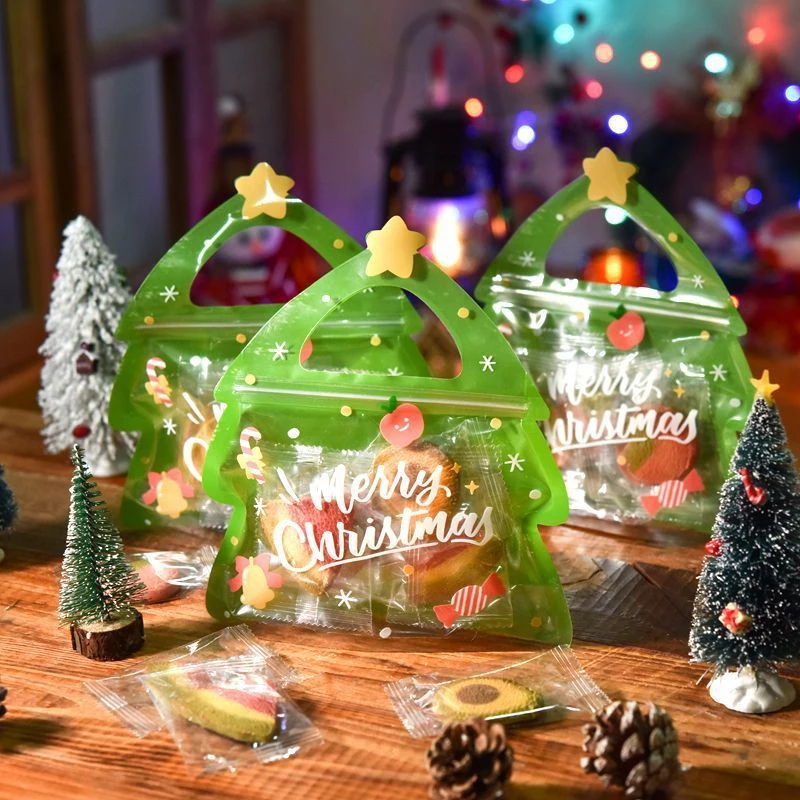 10 Adet noel hediyesi Çanta Şeker çikolatalı kurabiye kalıbı Nuga Bisküvi hediye paketi Ağacı Santa fermuarlı çantalar Çocuklar Yeni Yıl Partisi Hediye Görüntü 1