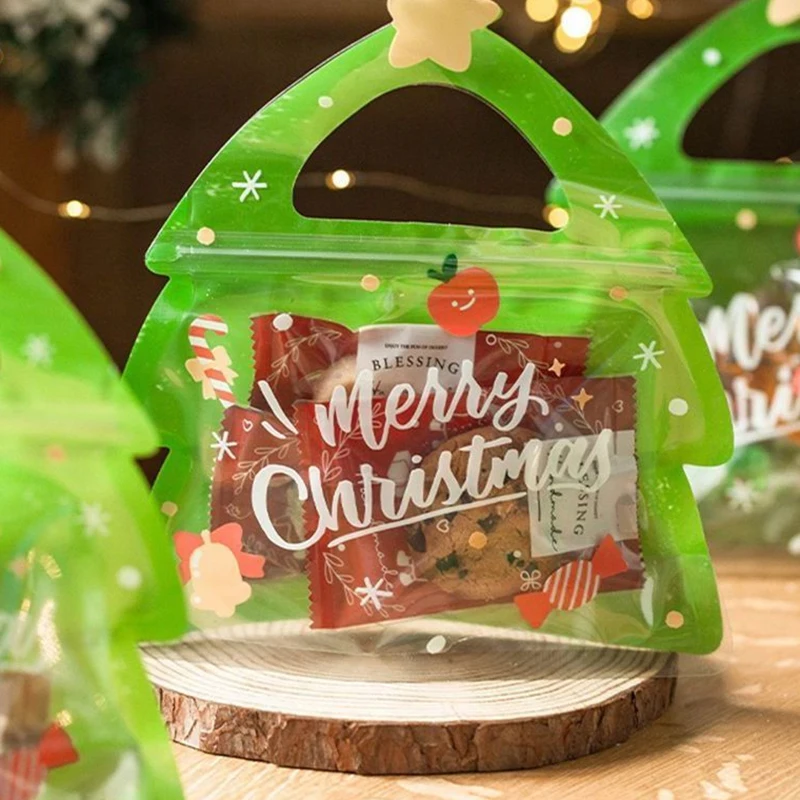 10 Adet noel hediyesi Çanta Şeker çikolatalı kurabiye kalıbı Nuga Bisküvi hediye paketi Ağacı Santa fermuarlı çantalar Çocuklar Yeni Yıl Partisi Hediye Görüntü 2