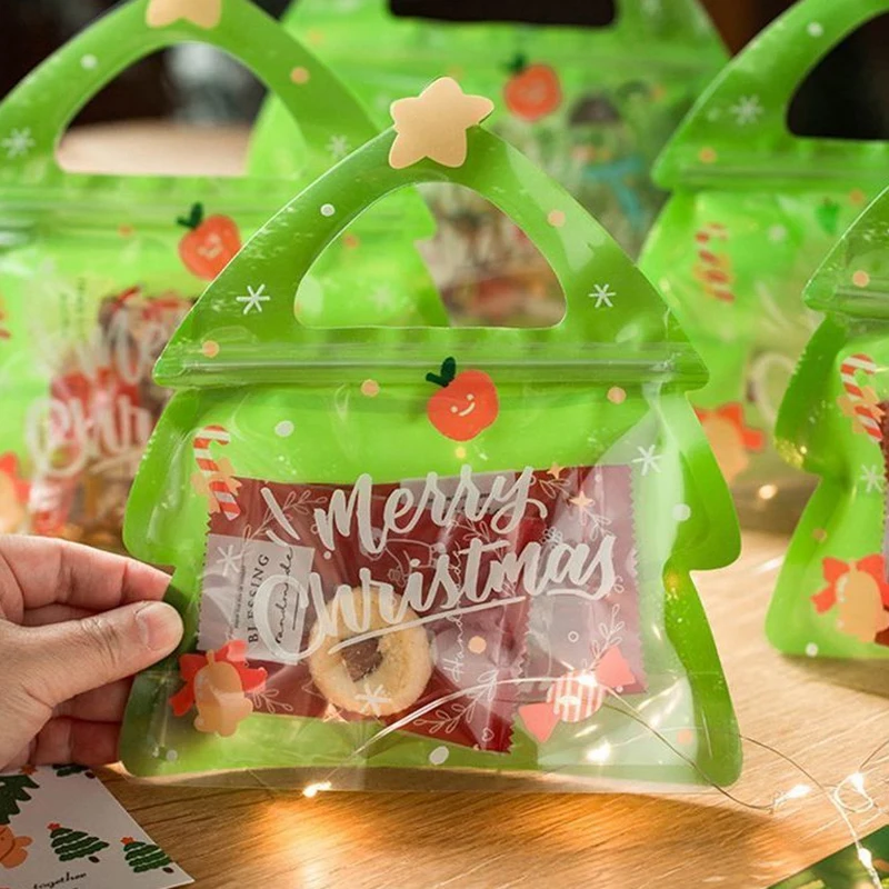 10 Adet noel hediyesi Çanta Şeker çikolatalı kurabiye kalıbı Nuga Bisküvi hediye paketi Ağacı Santa fermuarlı çantalar Çocuklar Yeni Yıl Partisi Hediye Görüntü 3