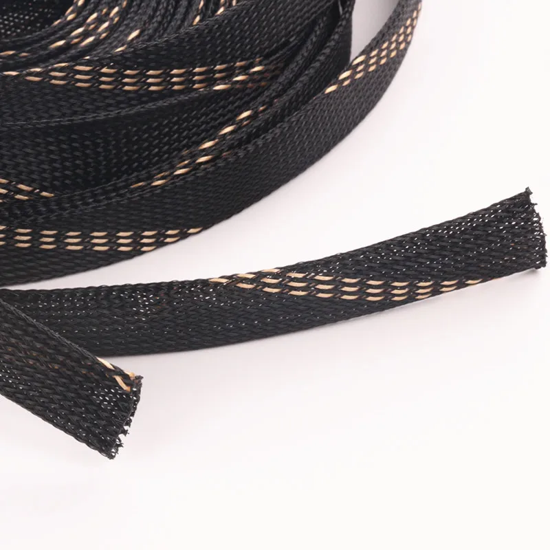 10 M Siyah + Altın Çapı 20mm Yüksek Yoğunluklu Mantolama Yalıtım Tel Kablo Koruma kablo kılıfı PET Naylon Örgülü Görüntü 2