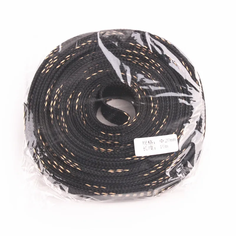 10 M Siyah + Altın Çapı 20mm Yüksek Yoğunluklu Mantolama Yalıtım Tel Kablo Koruma kablo kılıfı PET Naylon Örgülü Görüntü 4