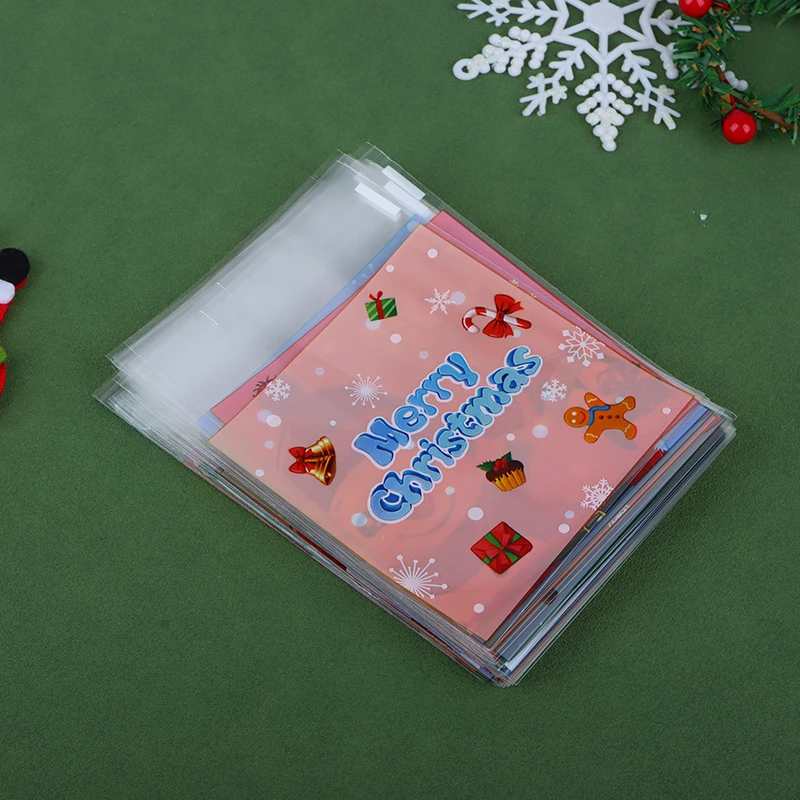 100 Adet Noel Şeker Çerez hediye keseleri Plastik Kendinden yapışkanlı Bisküvi Aperatif Ambalaj Poşetleri Noel Partisi Dekoru İyilik Görüntü 4
