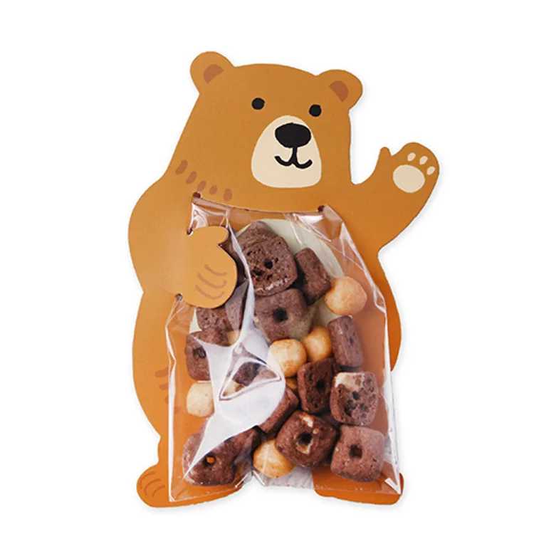 100 Takım Şeker Torbaları Plastik Çocuklar Doğum Günü Partisi Eğlenceli Yaratıcılık Karikatür Hayvan hediye çantası Bebek çikolatalı kurabiye kalıbı Kağıt Ambalaj Çantası Görüntü 4