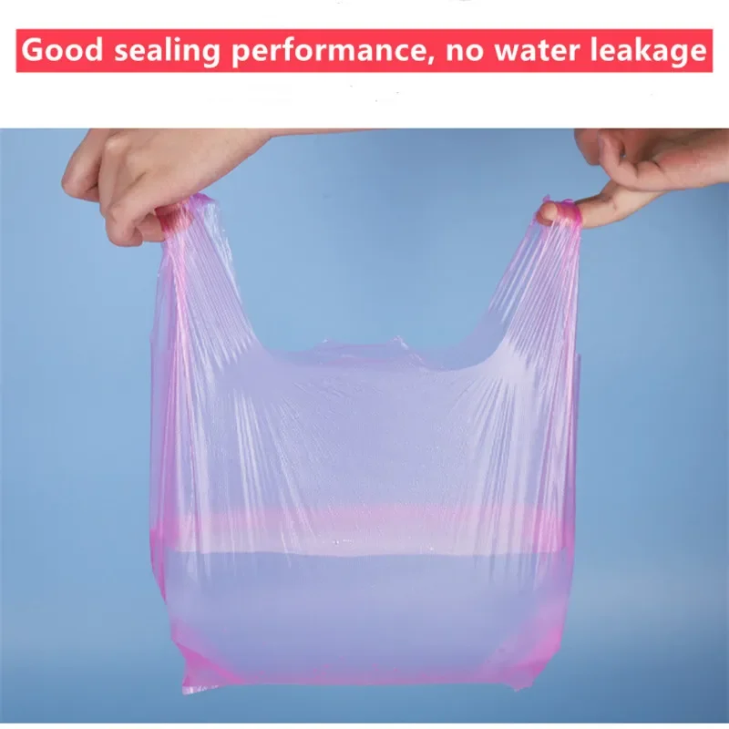 100 adet Pembe Plastik Torba Kalınlaşmak Perakende Süpermarket Bakkal alışveriş çantası Mutfak Depolama Temiz Tek Kullanımlık çöp torbası Görüntü 1