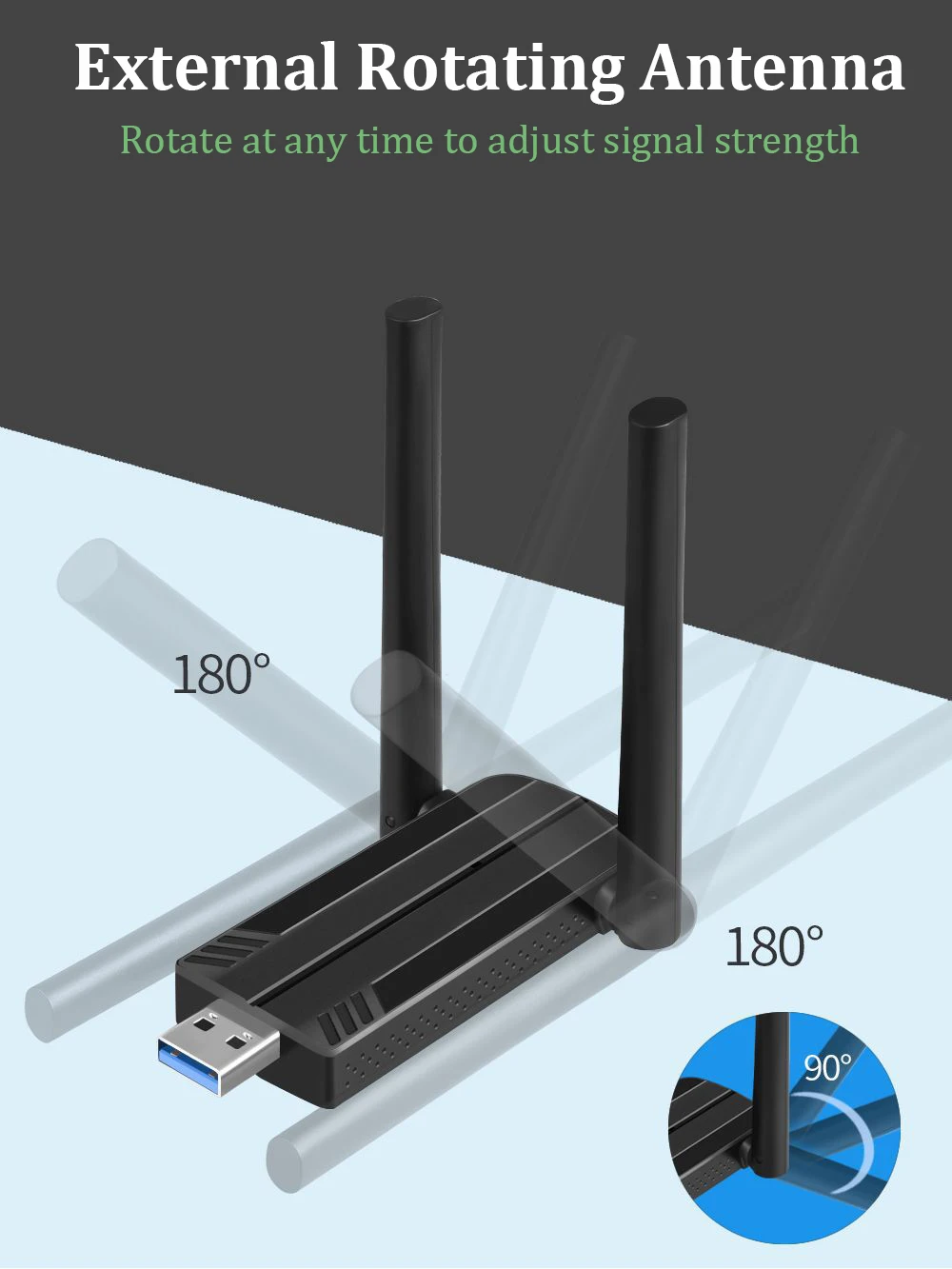 1800M Çift Bant 2.4 G 5G USB 3.0 WİFİ 6 Adaptörü AX1800 Çift Anten WiFi Ağ Kartı Adaptörü PC Dizüstü Tablet Denetleyicisi Görüntü 3