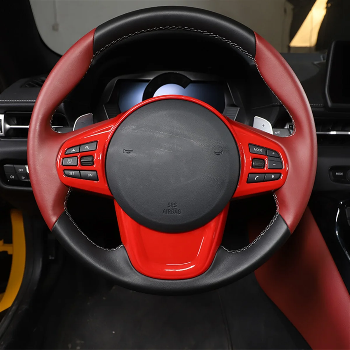Araba direksiyon ayar kapağı Çerçeve Çıkartmaları Toyota GR Supra MK5 A90 A91 2019-2022 (Kırmızı) Görüntü 4