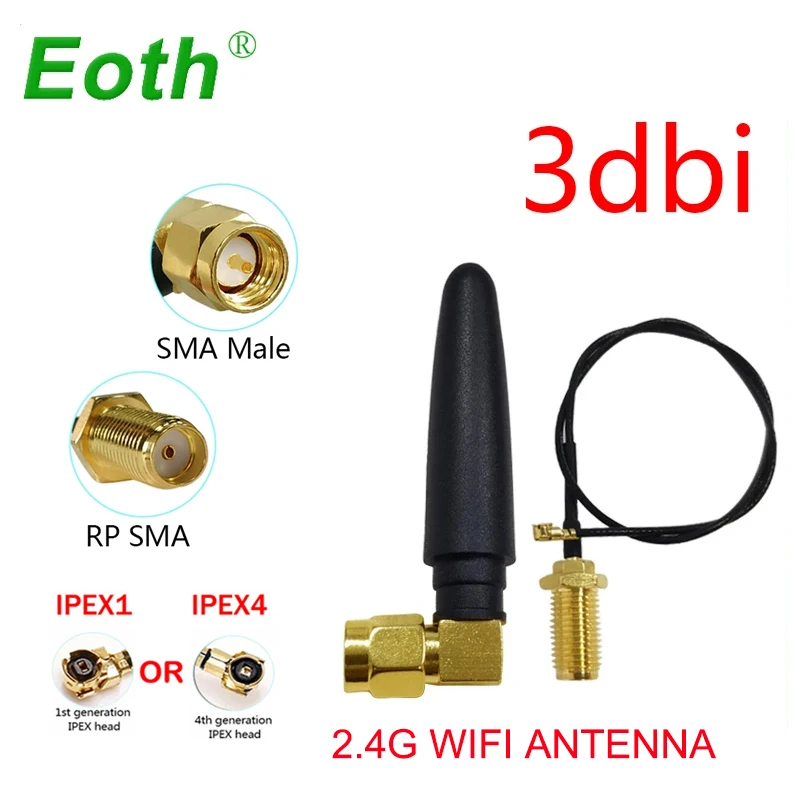 EOTH 1 2 adet 2.4 g anten 3dbi sma erkek wlan wıfı 2.4 ghz anten IPX ıpex 1 4 SMA dişi pigtail Uzatma Kablosu ıot modülü anten Görüntü 0