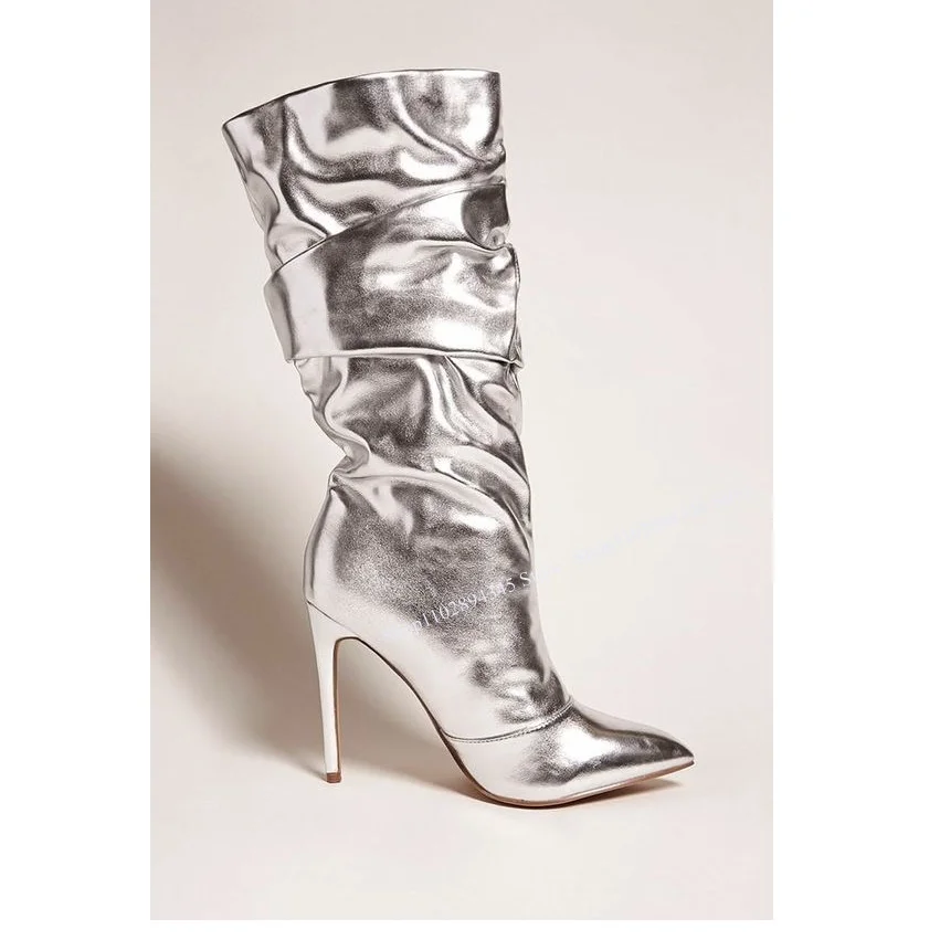Gümüş Sığ Çizmeler Sivri Burun İnce Yüksek Topuk Rugan Serin Moda Seksi Yaz 2023 Kadın Ayakkabı Zapatillas Mujer Görüntü 0