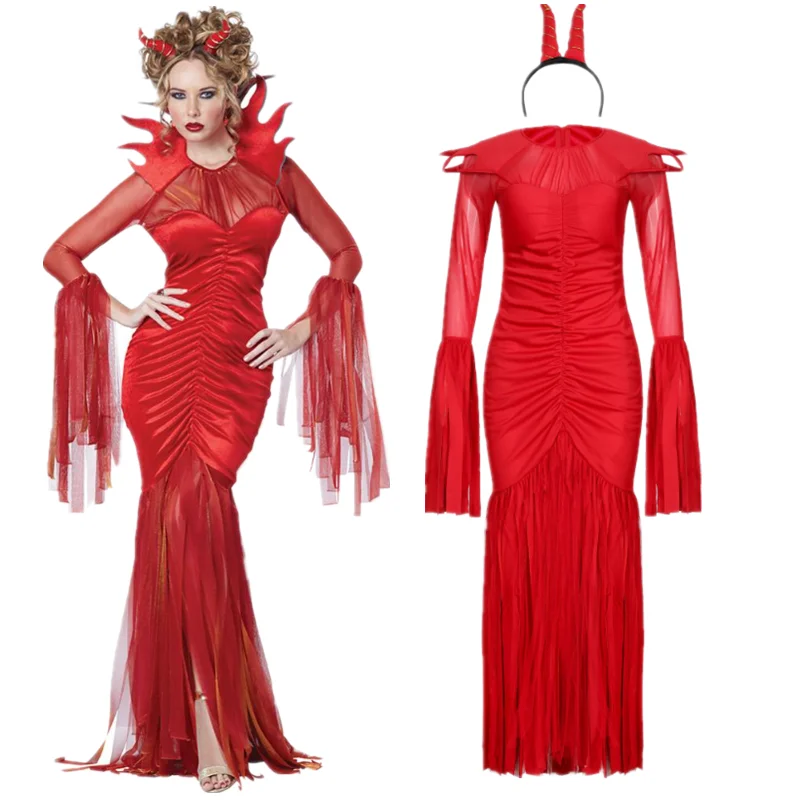Kadınlar Seksi Kırmızı Evil Vampir Kostümleri Cosplay Yetişkin Kadın Cadılar Bayramı Karnaval Performans Disguise Cosplay Üniforma Görüntü 0