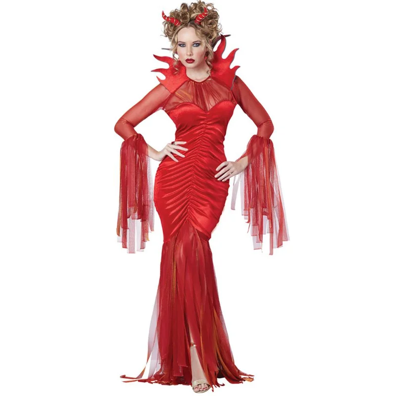 Kadınlar Seksi Kırmızı Evil Vampir Kostümleri Cosplay Yetişkin Kadın Cadılar Bayramı Karnaval Performans Disguise Cosplay Üniforma Görüntü 1
