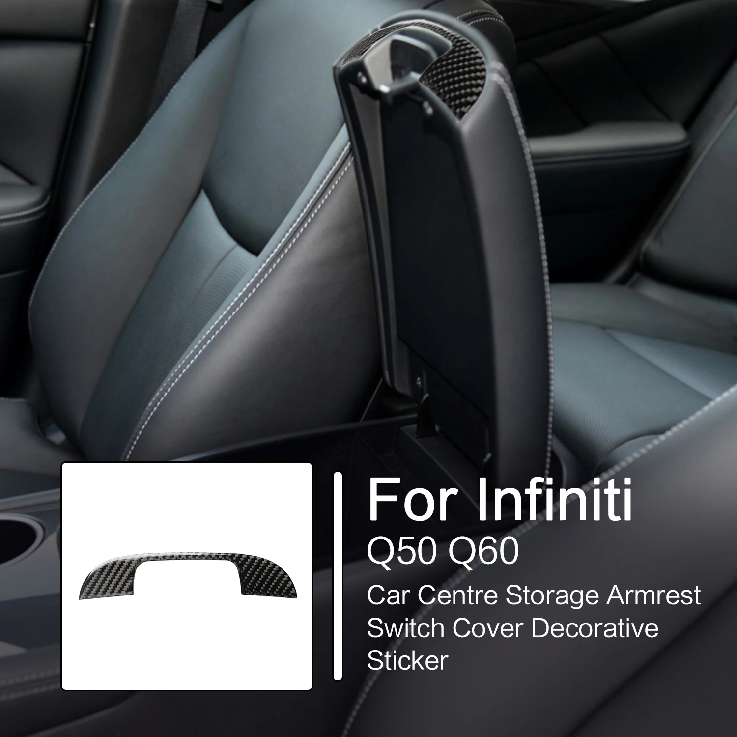 Karbon Fiber Infiniti Q50 Q60 Aksesuarları Araba Merkezi Depolama Kol Dayama Anahtarı Kapak Paneli Trim Sticker Görüntü 0