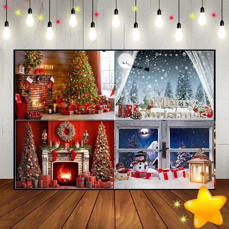Merry Christmas Kış Fotoğraf Arka Plan Baba Zencefilli Ev Özel Doğum Günü Backdrop Noel Ağacı Bebek Duş Ren Geyiği Hediye Arifesi Görüntü 1