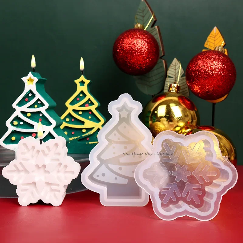 Noel Ağacı Mum Kalıp Silikon Noel Baba Kardan Adam Geyik Mum Yapımı Sabun Reçine Kalıp noel hediyesi Zanaat Ev Dekorasyon Görüntü 4