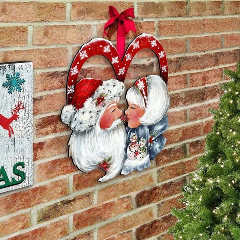 Noel Santa Aşk Tatil Çelenk Noel Partisi Festivali için Ev Ön Kapı Çiftlik Evi Dekorasyon Kolye Süs Görüntü 2
