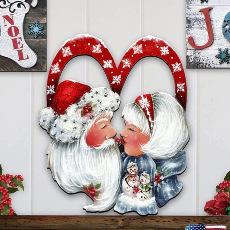 Noel Santa Aşk Tatil Çelenk Noel Partisi Festivali için Ev Ön Kapı Çiftlik Evi Dekorasyon Kolye Süs Görüntü 3